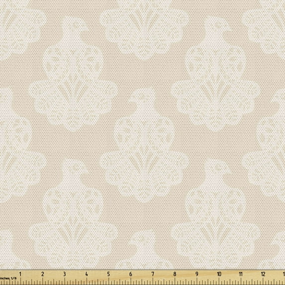 Ambesonne Neutral Color Fabric by the Yard Upholstery, Royal Themed Birds, 2 Yards, Champagne Eggshell