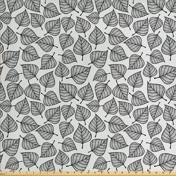 Ambesonne Neutral Color Fabric by the Yard Upholstery, Monotone Fall Leaves, 10 Yards, Pale Taupe Charcoal Grey