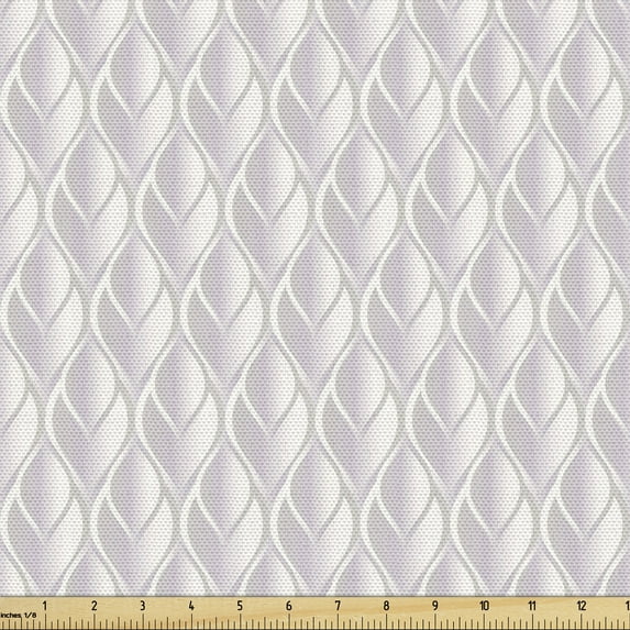 Ambesonne Neutral Color Fabric by the Yard Upholstery, Pastel Violet Motifs, 1 Yard, Pale Mauve and White