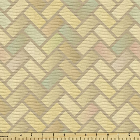 Ambesonne Neutral Color Fabric by the Yard Upholstery, Pastel Pavement Brick, 1 Yard, Tan and Multicolor