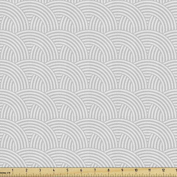 Ambesonne Neutral Color Fabric by the Yard Upholstery, Modern Circles Forms, 10 Yards, Pale Grey and White