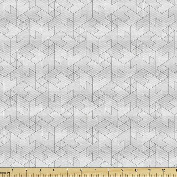 Ambesonne Neutral Color Fabric by the Yard Upholstery, Monochrome Shapes, 2 Yards, Pale Grey and Pearl