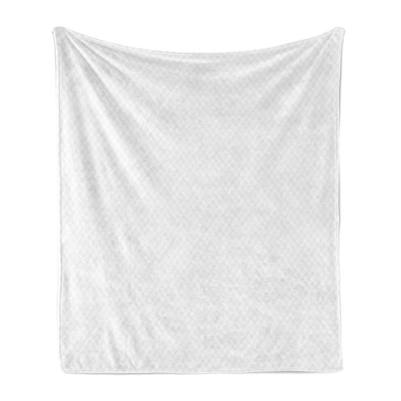 Neutral Color Soft Flannel Fleece Blanket, Barely Visible Diagonal Squares Rhombus Details Modern Graphic, Cozy Plush for Indoor and Outdoor Use, 60" x 80", Pale Eggshell and White, by Ambesonne