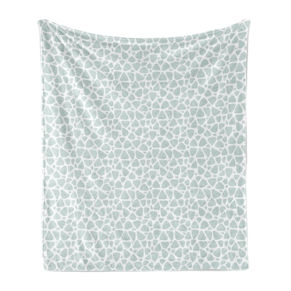 Neutral Color Soft Flannel Fleece Blanket, Repetitive Pebble Like Shapes Along Wavy Stripes Round Elements, Cozy Plush for Indoor and Outdoor Use, 70" x 90", Pale Seafoam and White, by Ambesonne
