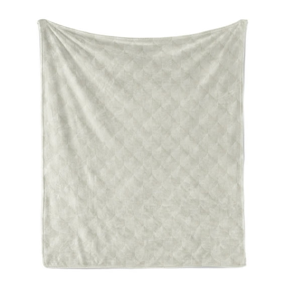 Neutral Color Soft Flannel Fleece Throw Blanket, Natural Design Pattern with Muted Toned Stripes Rhombus Check, Cozy Plush for Indoor and Outdoor Use, 60" x 80", Coconut and Grey Yellow, by Ambesonne