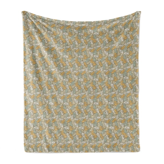 Neutral Color Soft Flannel Fleece Throw Blanket, Vintage Style Blossom Leaves Pattern Mother Nature Petals Beauty, Cozy Plush for Indoor and Outdoor Use, 50" x 70", Umber and Multicolor, by Ambesonne
