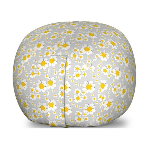Neutral Color Storage Toy Bag Chair, Spring Daisy Blossom Branches Summer Petals Season Pattern, Stuffed Animal Organizer Washable Bag, Small Size, Marigold White and Pale Grey, by Ambesonne