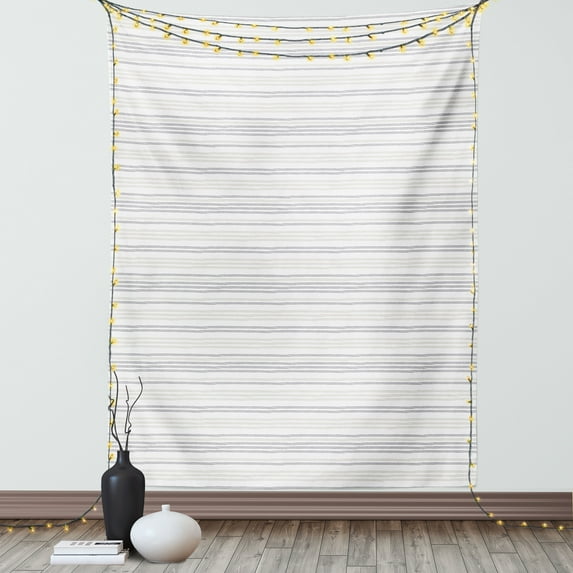 Neutral Color Tapestry, Horizontal Design Abstract Ropes Pattern on Plain Backdrop, Wall Hanging for Bedroom Living Room Dorm Decor, 60W X 80L Inches, White Dust and Dark Taupe, by Ambesonne