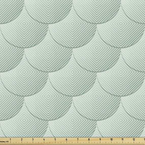 Ambesonne Neutral Color Fabric by the Yard Upholstery, Circles Along Squares, 3 Yards, Almond Green