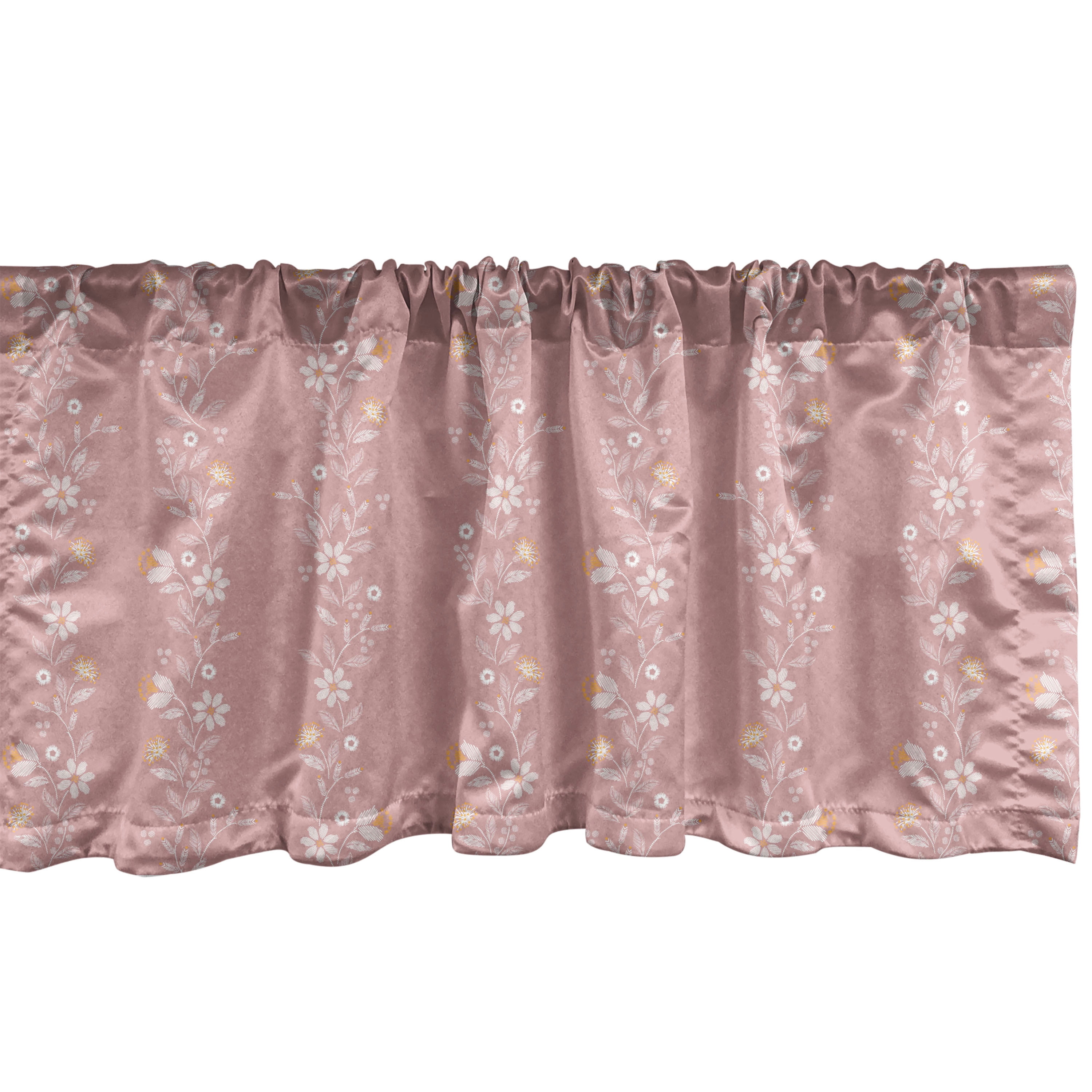 Pale Pink and Rose Floral Satin Rod Pocket Valance Set