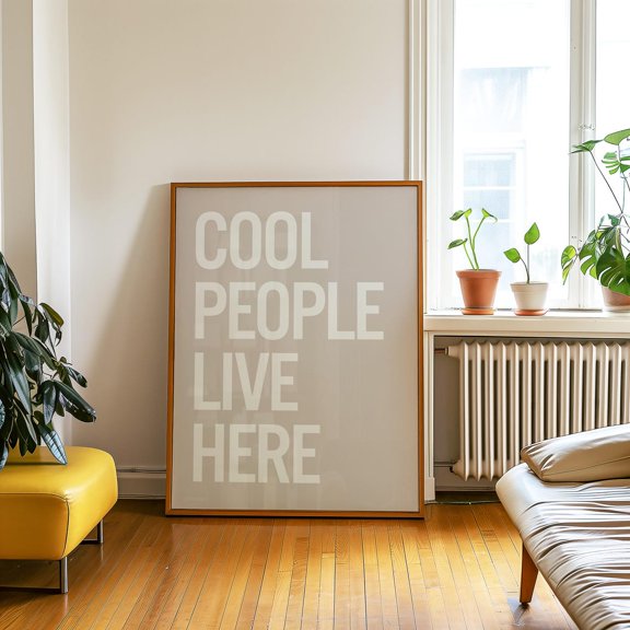Neutral Cool People Live Here Trendy Typography Quote Minimalist Decor, Unframed Paper Print Size 8x12