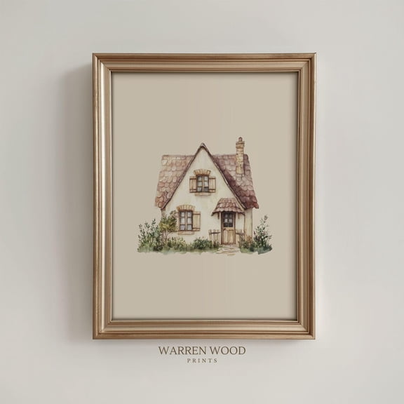Neutral Cottage Print, Minimalist Farmhouse Wall Art, Vintage Off,White Home Decor, Rustic Countryside, Natural Tones Country Art Home Decor #1647, Unframed Poster Size 8x12