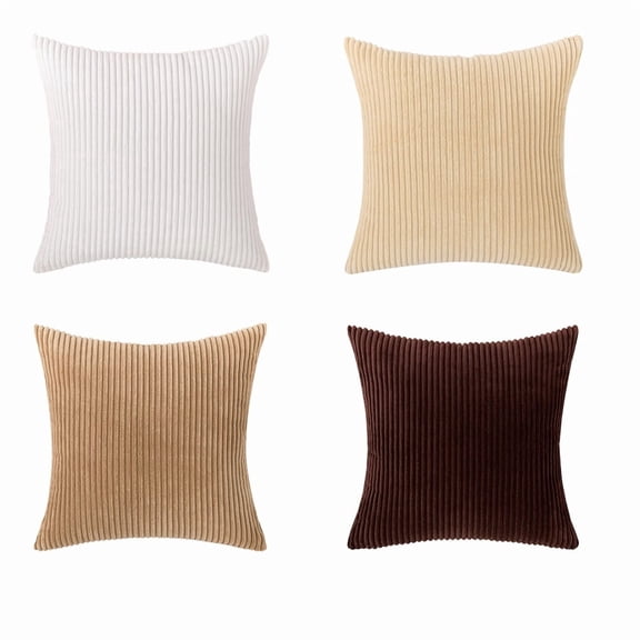 Neutral Couch 18x18 Inch Set of 4 Decorative Boho Throw Pillows for Living Room, Couch, Bed, Sofa Soft Corduroy Accent Home (Neutral Brown, 18x18 Inch) Neutral Cream-chocolate