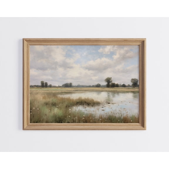 Neutral Countryside Meadow Landscape, Spring Wall Art, Summer Farm able Print, Art, Vintage Pond Art Poster Decor, Size 12x18 UNFFRAMED F03.1.8l1002