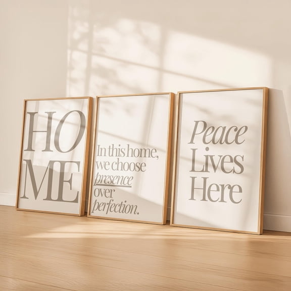 Neutral Cream Wall Art Minimalist Typography Cozy Home Quote Beige Modern Living Room Set 3 Stretched Canvas 16x24