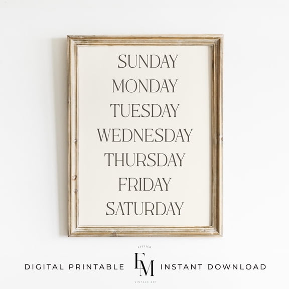 Neutral Days Of The Week Playroom Educational Print Muted Tones Nursery Print Homeschool Print Montessori Kindergarten Classroom Wall Decor Home Decor #2527, Stretched Canvas Size 8x12