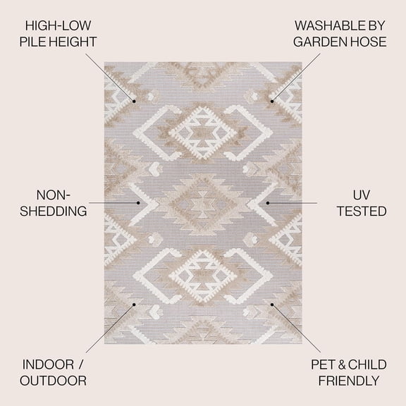 Neutral Diamond Kilim Indoor Outdoor Area Rug 5X8 Beige/Gray