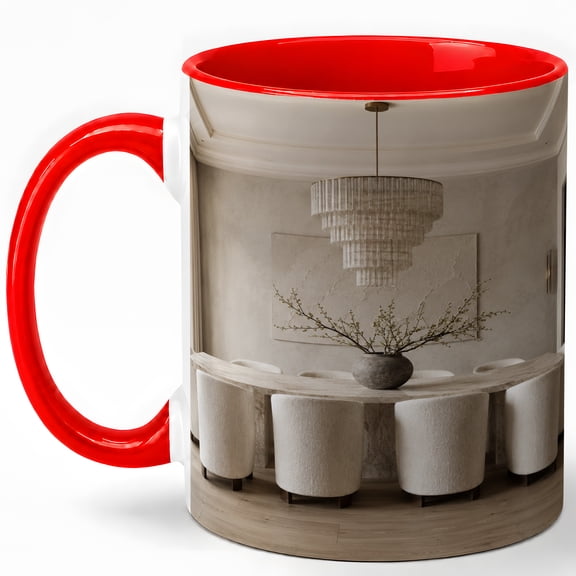 Neutral Dining Room 11oz Ceramic Mug, Modern Home Coffee Cup