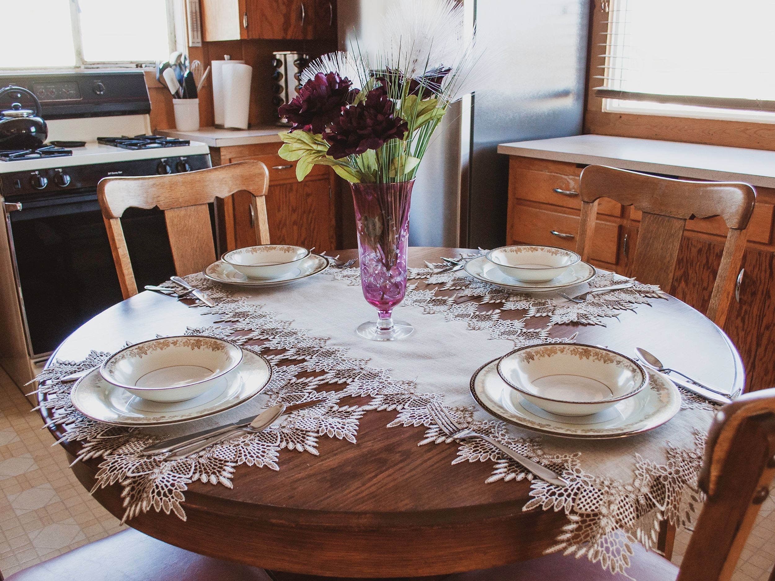 Neutral Earth Tone Beige Lace Table Runner (16" x 36"/54"/72"/88")