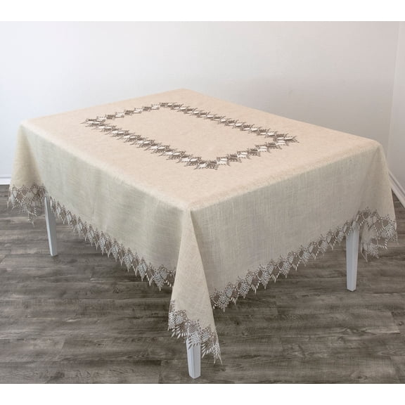 Neutral Earth Tone Beige Lace Tablecloth (70" x 90")
