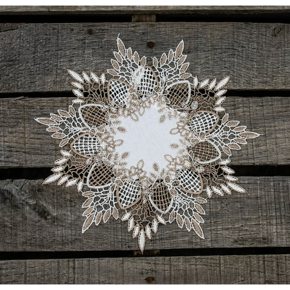 Neutral Earth Tones White Jacquard Doily (11" / 15" Round)
