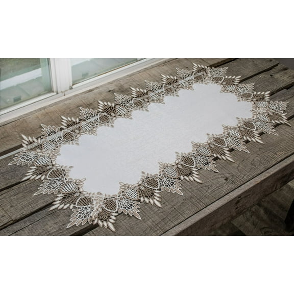 Neutral Earth Tones White Jacquard Runners (27"/35"/54")