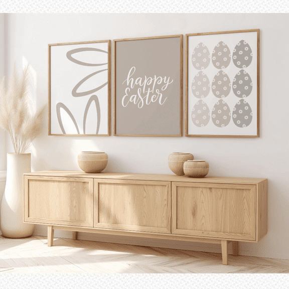 Neutral Easter Spring Minimalist Happy Easter Poster Prints, Stretched Canvas