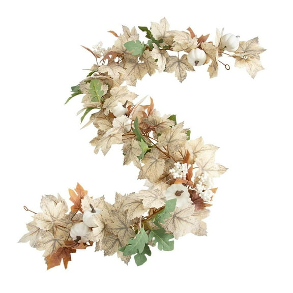 Neutral Fall Garland for Mantle Fireplace,6Ft Autumn Maples Leaf Pumpkin Berry Garland,Fall Maple Leaf Garlandwith Pumpkins Pine Cone Berries for Home Fireplace Porch Table Xmas Indoor Outdoor Decor