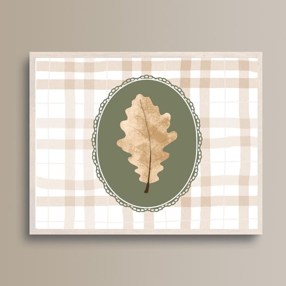 Neutral Fall Leaf Print Rustic Oak Leaf Wall Art, UNFRAMED Size 16x16