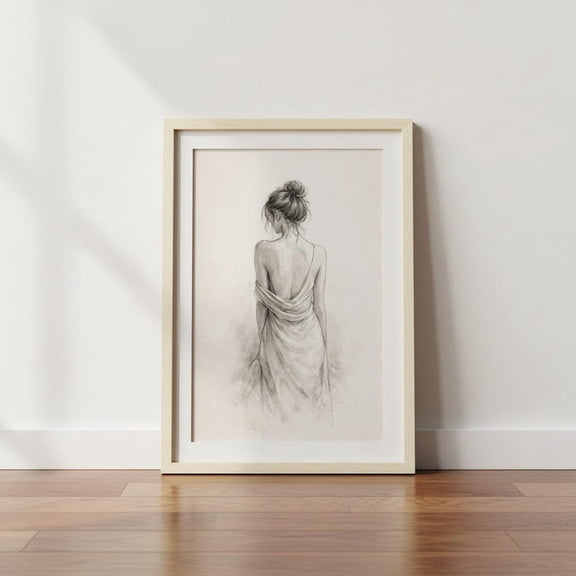 Neutral Female Line Art Print, Soft Charcoal Body Sketch And Modern Decor