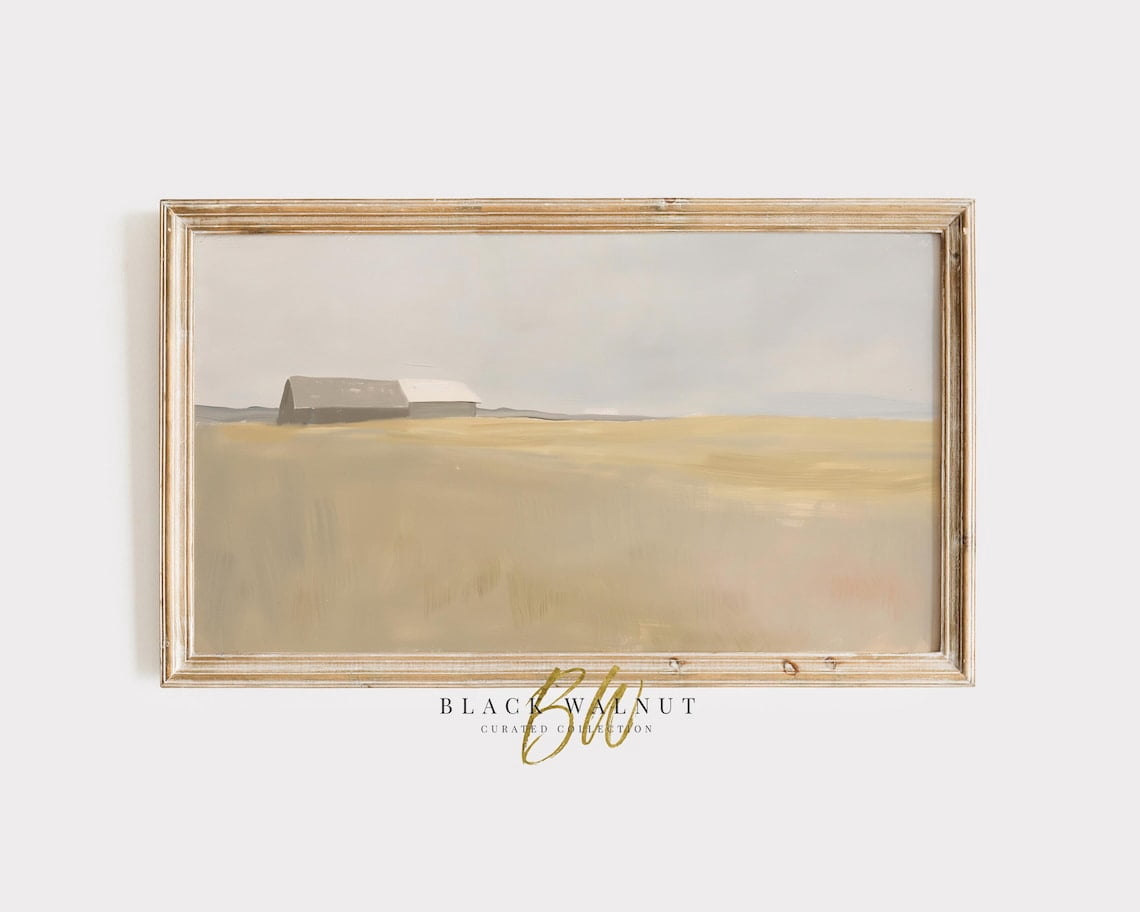 Screen Scaver Abstract Neutral Field Wall Art, Abstract Minimal Simple Country Landscape ...