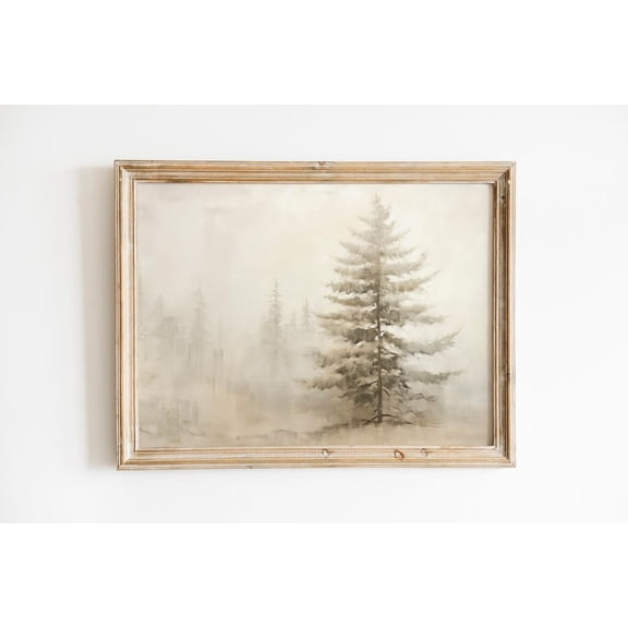 Neutral Fir Tree Muted Vintage Print, Farmhouse Wall Decor, Forest Wall Art, Living Room Art, Vintage Art UNFRAMED