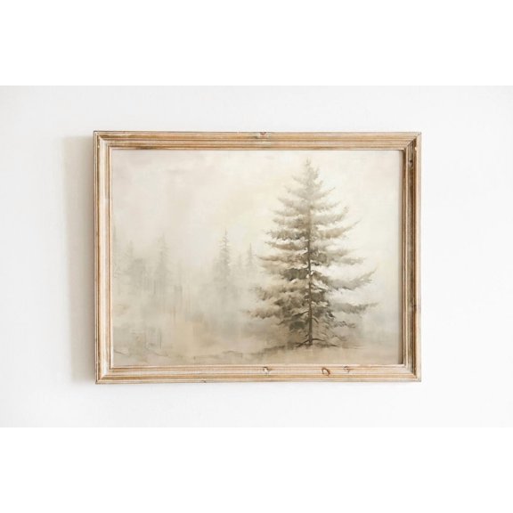 Neutral Fir Tree Muted Vintage Print Farmhouse Wall Decor Forest Wall Art Living Room Art Vintage Wall Art Modern Wall Decor