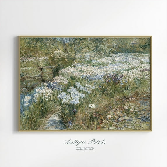 Neutral Floral Country Print, Wildflower Field Vintage Wall Art, Landscape, Home Decor #1206, 8x12 UNFRAMED