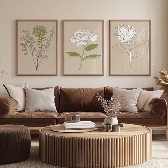Neutral Floral, MCM Wall Art, Set 3 Unframed Paper Print 20x30