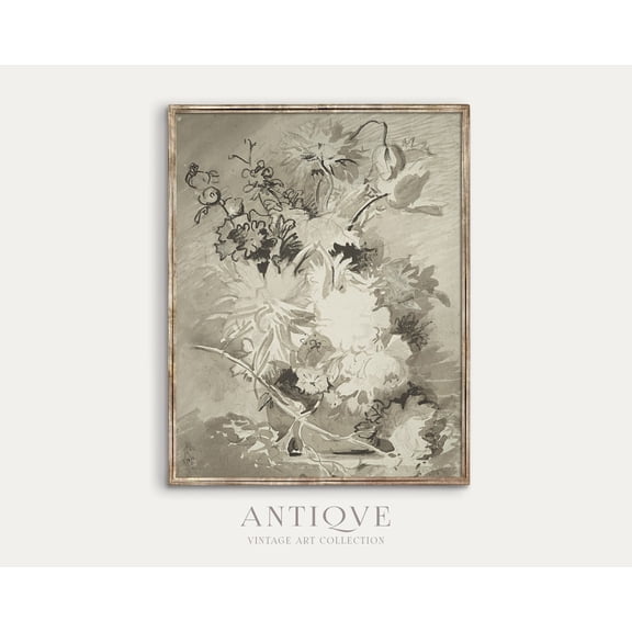 Neutral Floral Poster, Vintage S,007 Home Decor, 8x12 UNFRAMED