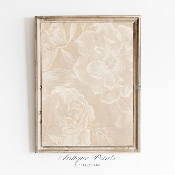 Neutral Floral Tapestry Wall Art, Antique Nursery Textile Print, Vintage Roses Sketch Wall Art, Art Unframed Paper Print