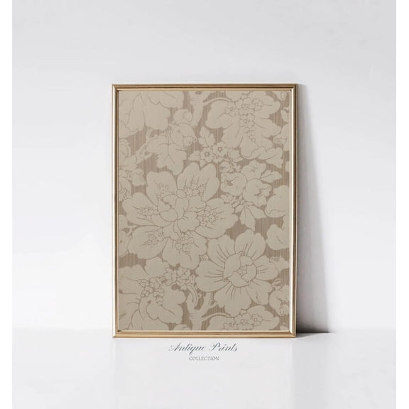 Neutral Floral, Tapestry Wall Art Vintage, Neutral Flowers Pattern Print, Antique Beige Paper Pattern Art, Unframed Paper Print
