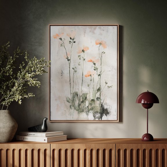 Neutral Floral Wall Art Poster Minimalist Peach Flowers On Textured Background For Boho Or Farmhouse Decor , Poster Print Only