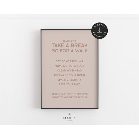 Neutral For Workplace Poster, Self Care In Earth Tones, Take A Break Quote, Health And Wellness, Home Office And Gallery Wall Decor
