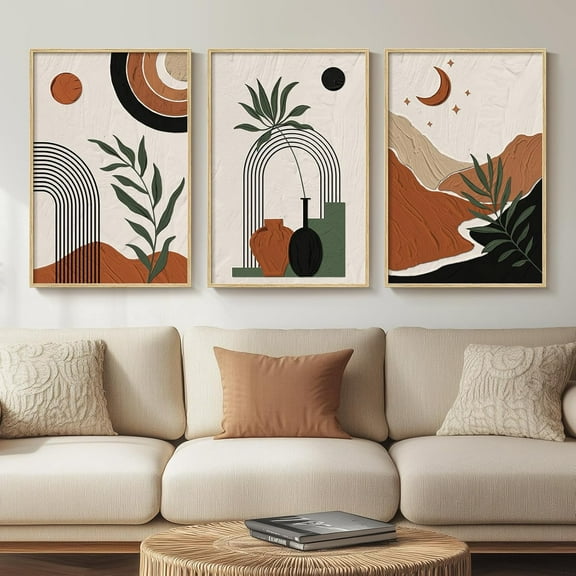 Neutral Framed Large Boho Canvas Wall Art, 3 Piece Bohemian Earth Tone Prints Paintings Artwork for Walls, Elegant Abstract Woman Face Pictures for Living Room, Bedroom, Office Wall Decor -16x24 Inch