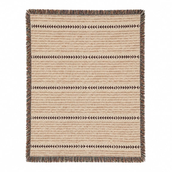 Neutral Geometric Arrow Stripe Woven Throw Blanket, 100% Cotton, Modern Boho Style for Sofa or Bed