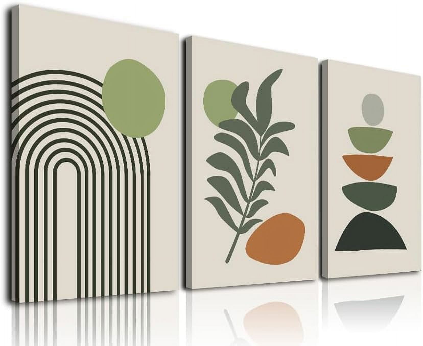 Neutral Geometric Boho Wall Decor Sun Moon Palm Leaf Beige Green Canvas ...