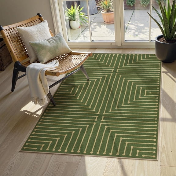 Neutral Geometric Green Easy Jute Rug, 3x5 Washable Entryway Front Porch Rug, Farmhouse Rhombus Non Slip Non Shedding Indoor Outdoor Carpet for Kitchen Balcony Laundry