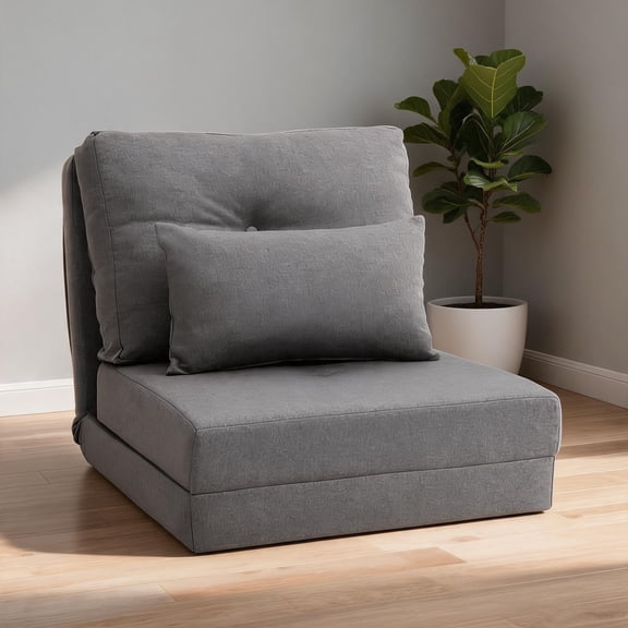 Neutral Gray Contemporary Modern 2-Person 2-in-1 5-Position Adjustable Backrest Gaming Lazy Sofa Linen