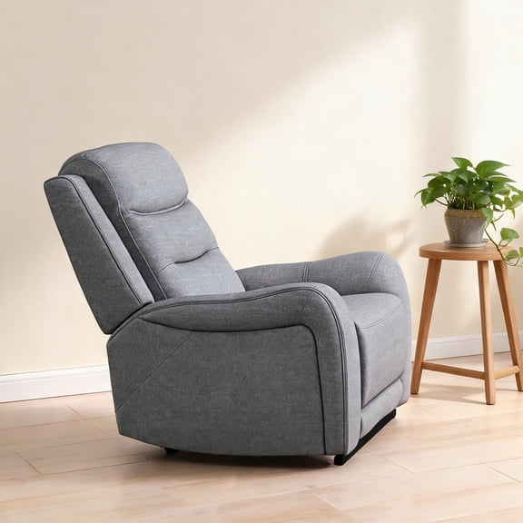 Neutral Gray Polyester Manual Recliner for Living Room Transitional Style with Wide Seat