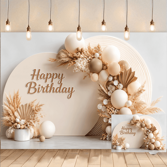 Neutral Happy Birthday Backdrop Party Background Photo Banner