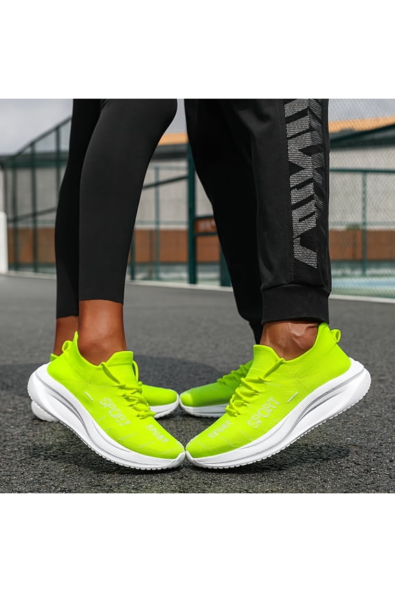 Neutral High-tech Knitted Running Shoes|3D Airflow Mesh + Quantum Cushioning Midsole|for Gym/jogging/commuting|Non-slip Honeycomb Outsole and Arch Support|Black/fluorescent Green/orange