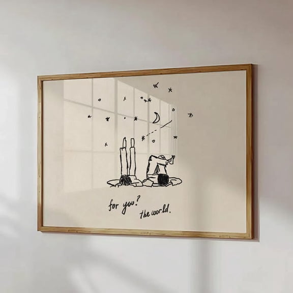 Neutral Horizontal Hand-Drawn Wall Art You the World Print Minimalist Love Poster Cute Couple Decor Aesthetic Bedroom, Unframed Paper Poster 16x20in