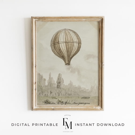 Neutral Hot Air Balloon Boy Room Decor Moody Transportation Vintage Style Boy Bedroom Decor Brown Big Boy Room Art Boys Nursery Travel Print Home Decor #2569, Unframed Poster Size 16x24